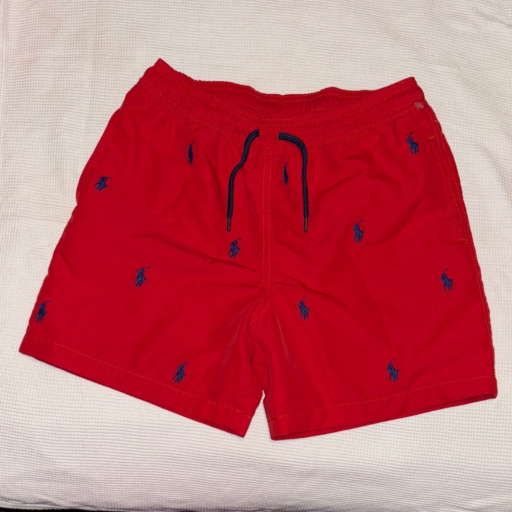 Polo by Ralph Lauren Red boys short Swim Trunks with Blue Accents